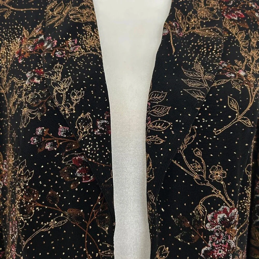 Alex Evenings Vintage Metallic Glitter Floral Design Open Front Jacket (S)